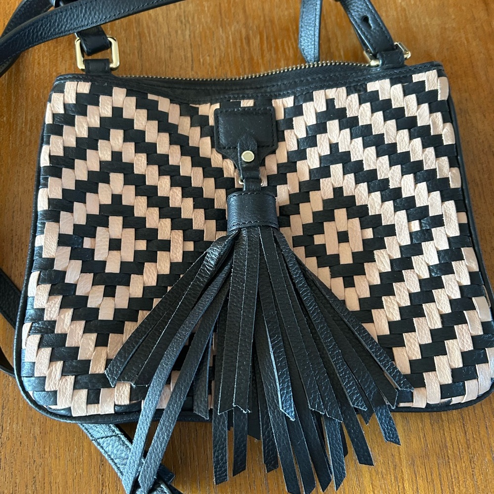 Cole Haan Black and Tan Geometric Crossbody Bag